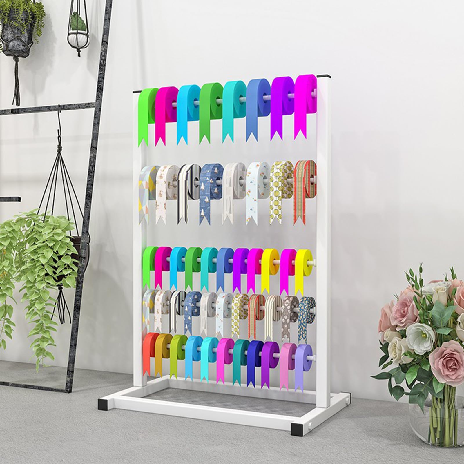 Spulenbandständer,Bandhalter,Geschenkverpackung,Bastelband,Aufbewahrungsregal,Bandständer,Organizer,Band Ausstellungsregal,Aufbewahrungsregal,Vinyl-Rollenhalter für Bastelraum Weiß