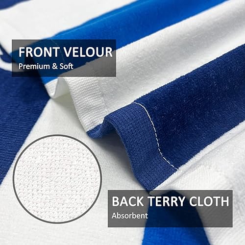 Miniatura 5 de cabanana Toalla de playa de felpa de gran tamaño, de algodón, esponjosa de 35 x 70 pulgadas, toalla de piscina a rayas de ancla, toalla de natación