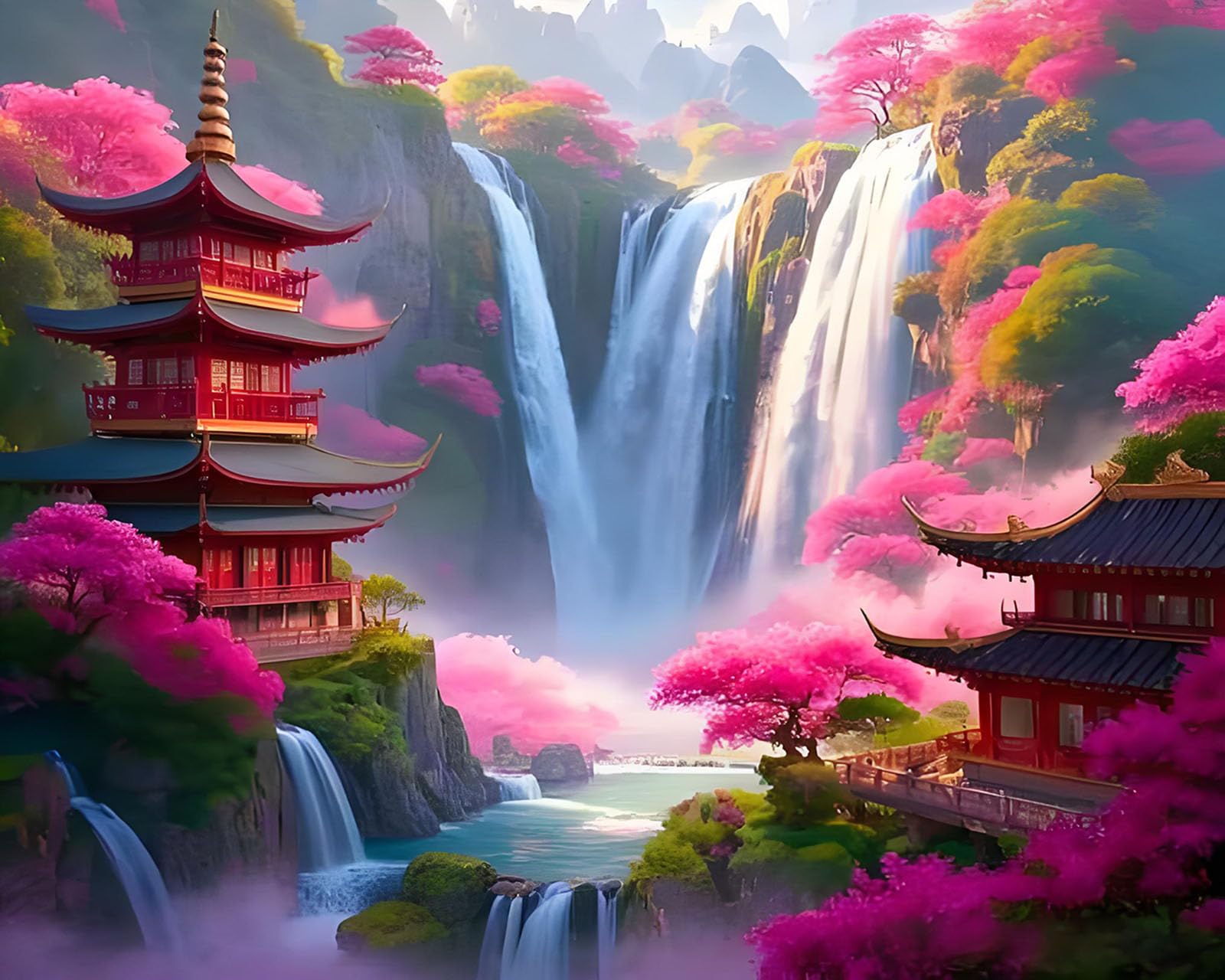 ZHXXFD Waterfall Paint By Numbers for Adults Without Frame,Adult Paint By Numbers Canvas Kits Landscape Mountain - 40X50Cm,DIY Acrylic Oil Painting Kit Art,Painting By Numbers for Beginner,A2