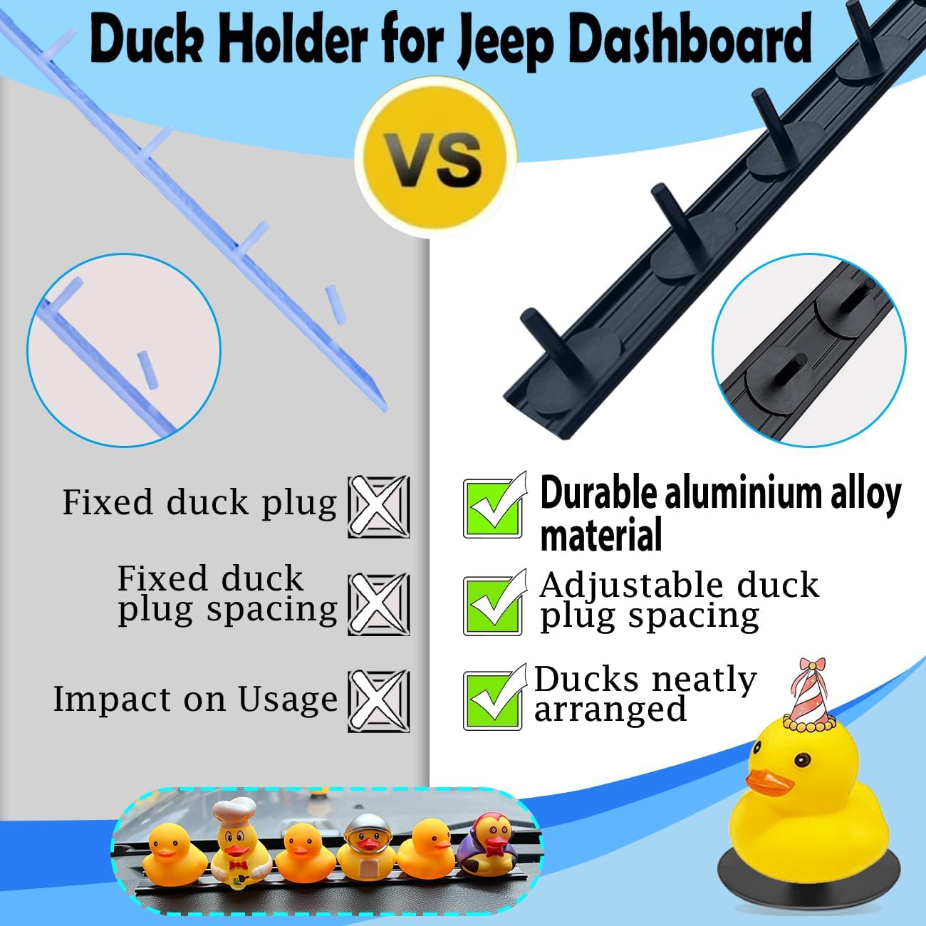 Duck Holder for Jeep Wrangler,Adjustable Ducks Mount Aluminium Alloy Material,Rubber Ducks Holder for Jeep Dash,Duck Plugs for Car Dashboard Decorations,2 Pack