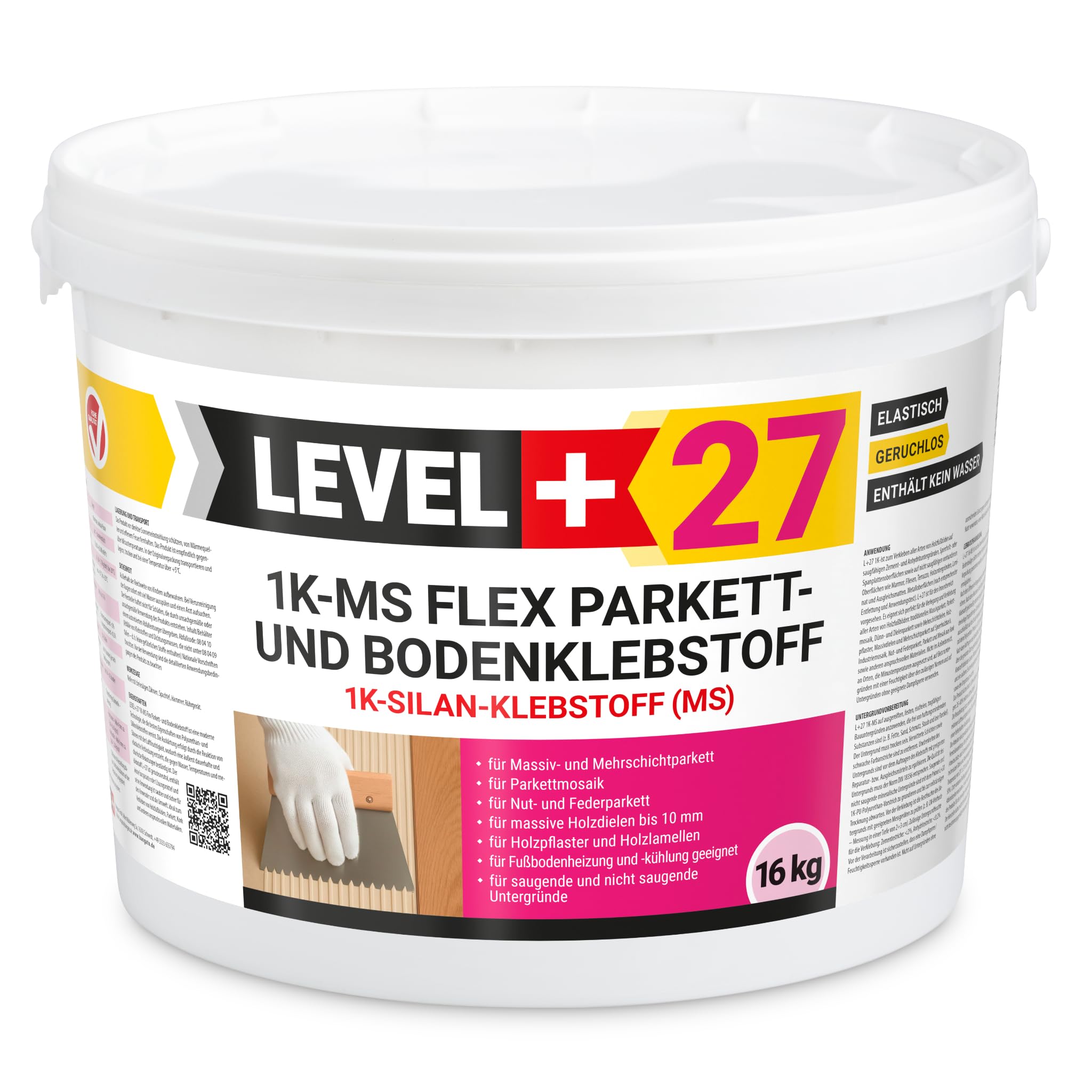 LEVEL+27 Colla per parquet Flex Silan 1K-MS 16 kg per parquet, sughero e pavimenti in legno
