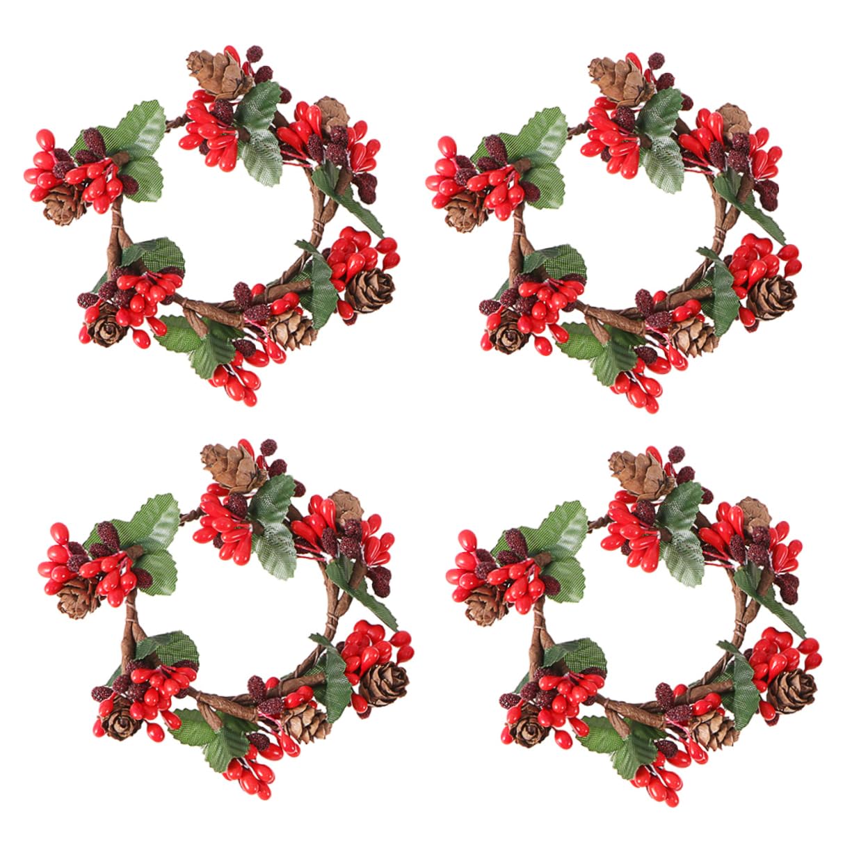 OFFSCH 4pcs Christmas Candle Stand Decor Wreaths Fake Berries for Holiday Home Decoration for Garlands and Festive Atmosphere