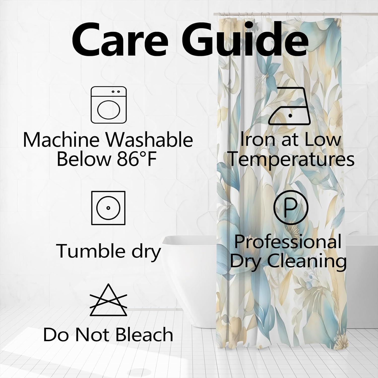 Teal Blue Gold Floral Shower Curtain for Bathroom Yellow Flowers Boho Fabric Bathtub Curtain Set Botanical Plants Leaves Bath Home Decor Waterproof Shower Curtains 72x78 inches with Hooks