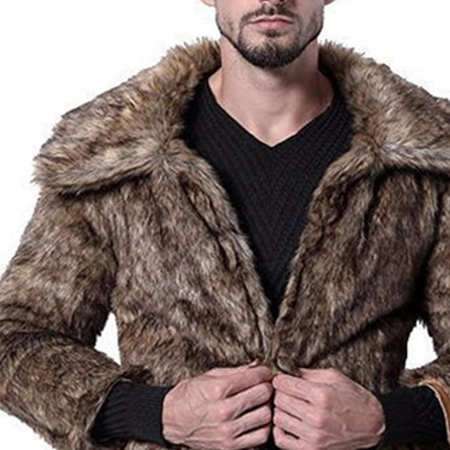 Faux Fur Coat for Men Winter Fluffy Coat Long Parka Trinidad and