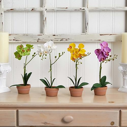 Miniatura 7 de Nearly Natural Orquídea Phalaenopsis con jarrón de arcilla (juego de 4)