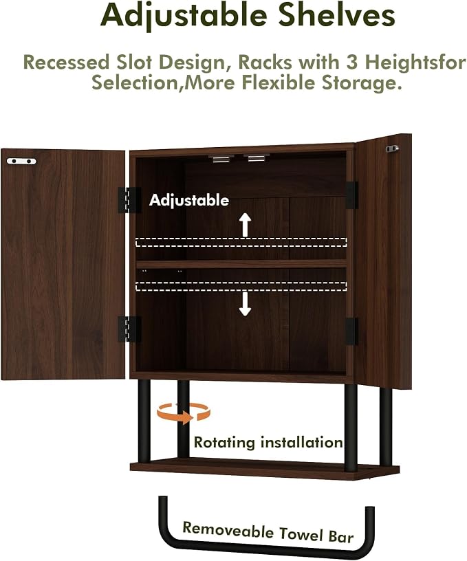 Botiquín de pared para baño RUSTOWN con 2 puertas y 3 niveles miniatura 7