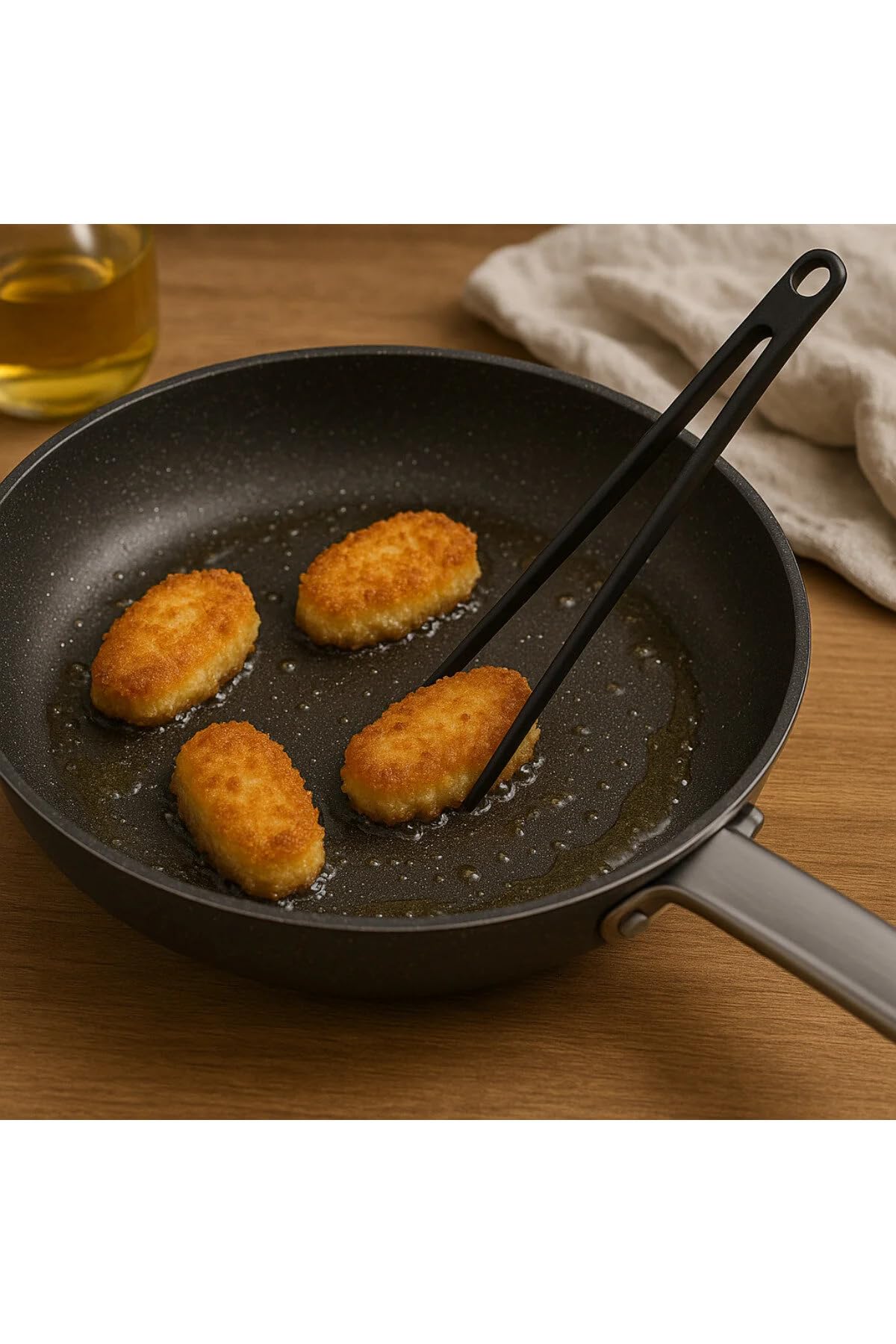 Silikon Kızartma Maşası, 1 Adet, Silikon, 29 cm, Siyah, BPA Free