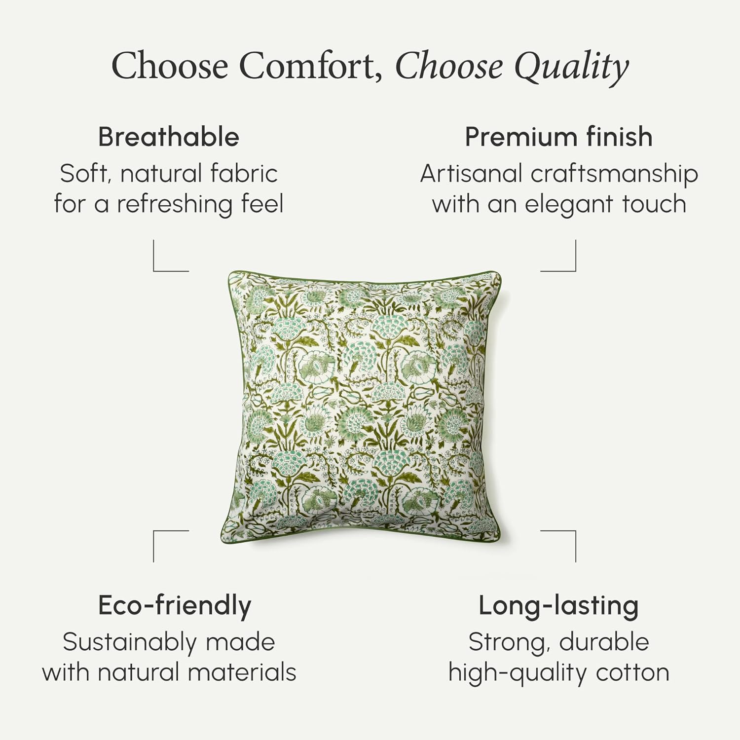 CPC 100% Cotton Throw Pillow Covers 18x18 Inch, Set of 2 Green Block Print Pattern Couch Pillow, Cute Boho Decorative Pillows for Living Room, Bedroom with Hidden Zipper- Agate Green - Image 6