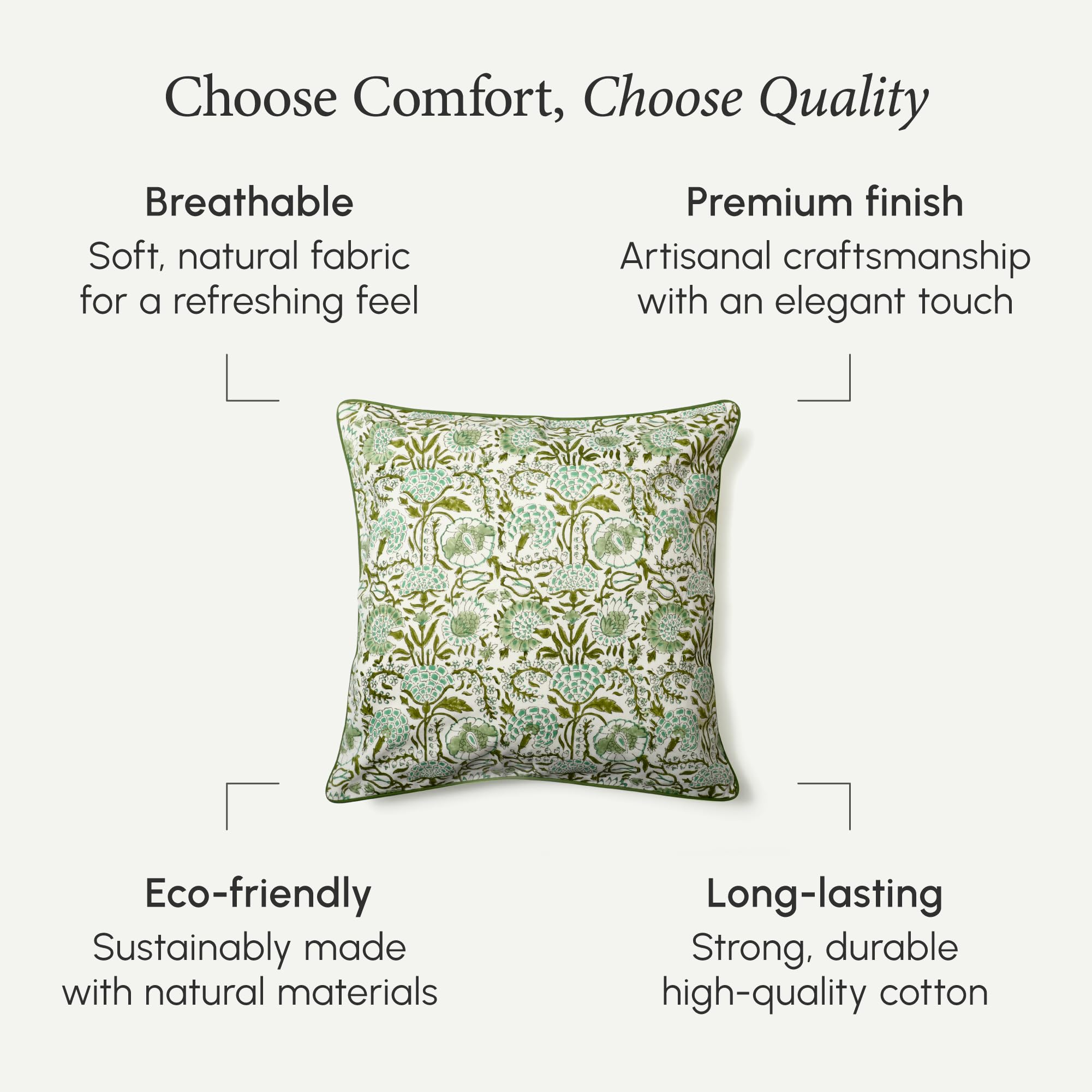 CPC, federe per cuscini da divano, 51 x 51 cm, decorative per soggiorno, 100% cotone, stile boho o graziosi cuscini da esterno, federe per cuscini con fiori o copriletti preppy, verde agata