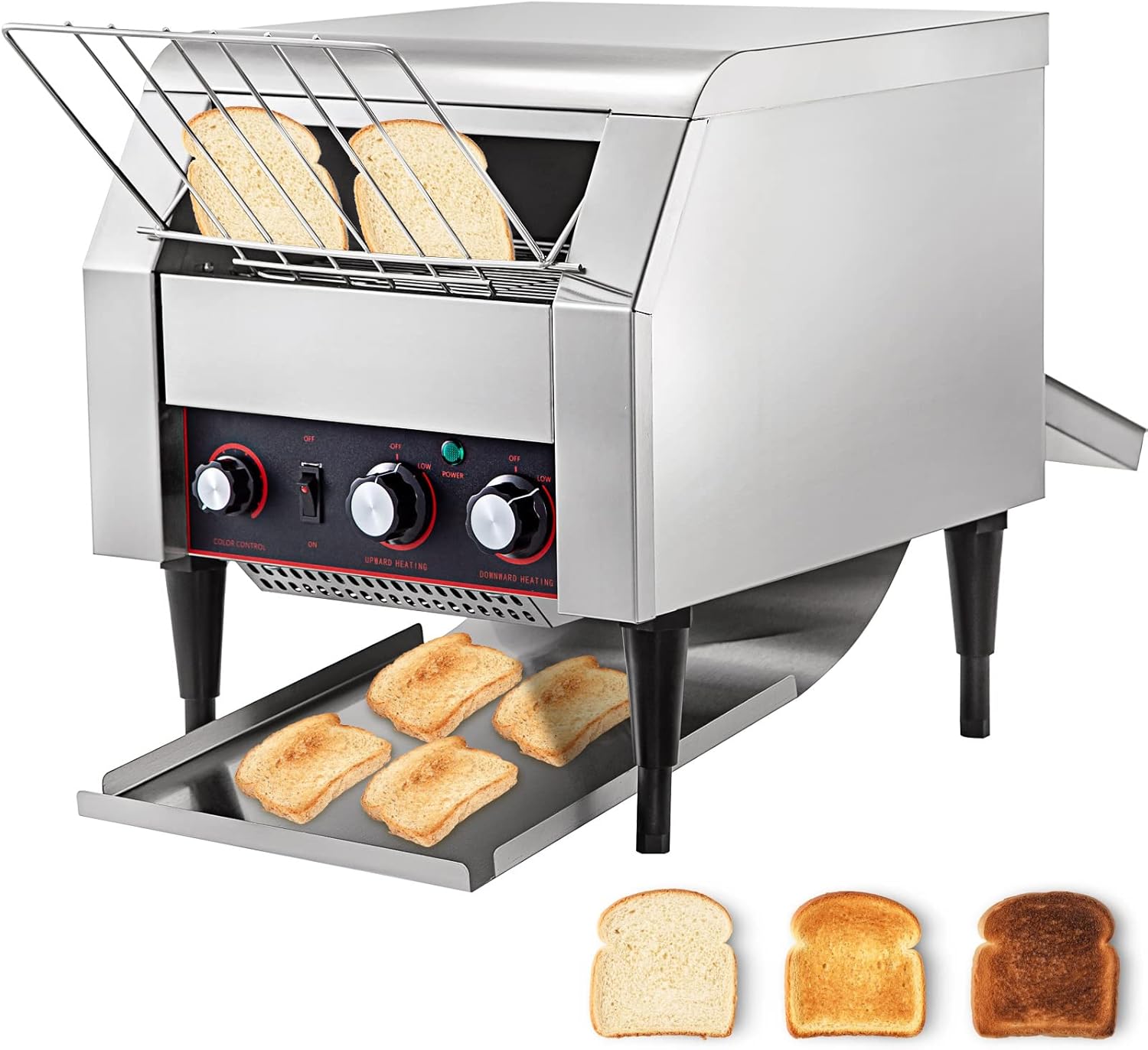 VEVOR 300 Slices/Hour Commercial Conveyor Toaster,2200W Stainless Steel Heavy Duty Industrial Toasters w/ Double Heating Tubes,Countertop Electric Restaurant Equipment for Bun Bagel Bread Baked Food 300PCS/Hour