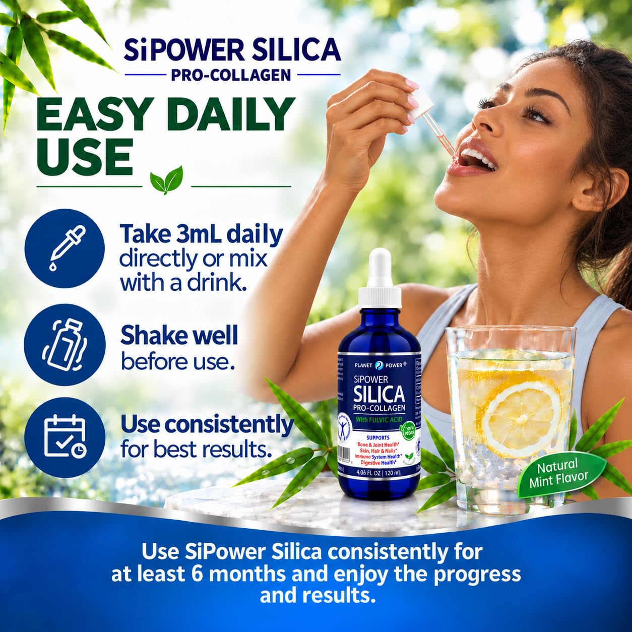 SiPower Silica Vegan Collagen, Supplement Drops-Liquid Mineral Orthosilicic Acid (CH-OSA) + Fulvic Acid. Natural Collagen Booster for Joints, Bones, Hair, Skin, Nails, Immune & Digestive Health-4oz — Amazon image 6