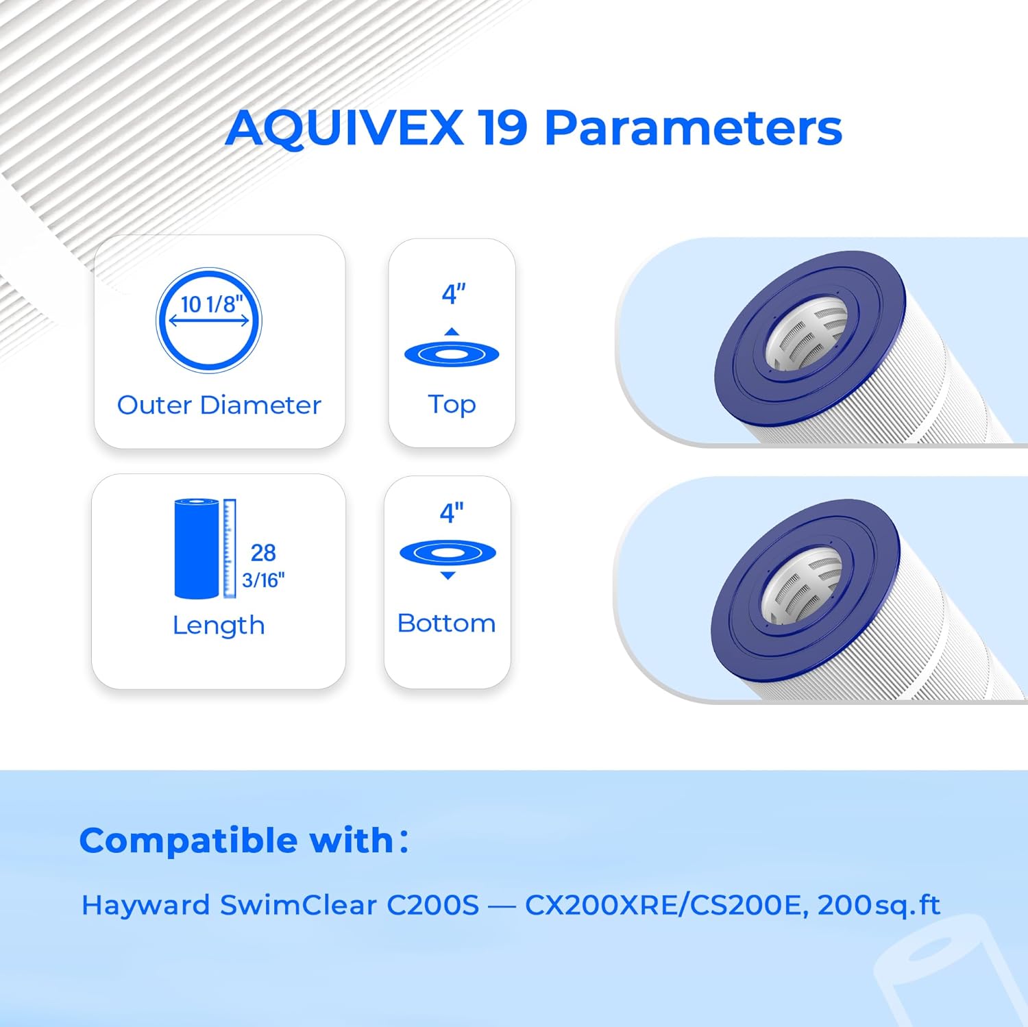 CX200XRE Pool Filter Cartridge, Compatible with Hayward SwimClear C200S, Hayward CX200XRE, CS200E, Pleatco PA200S, PA200S-EC, Unicel C-9442, Waterway Plastics 817-0200N, 817-0200P, 2 Pack