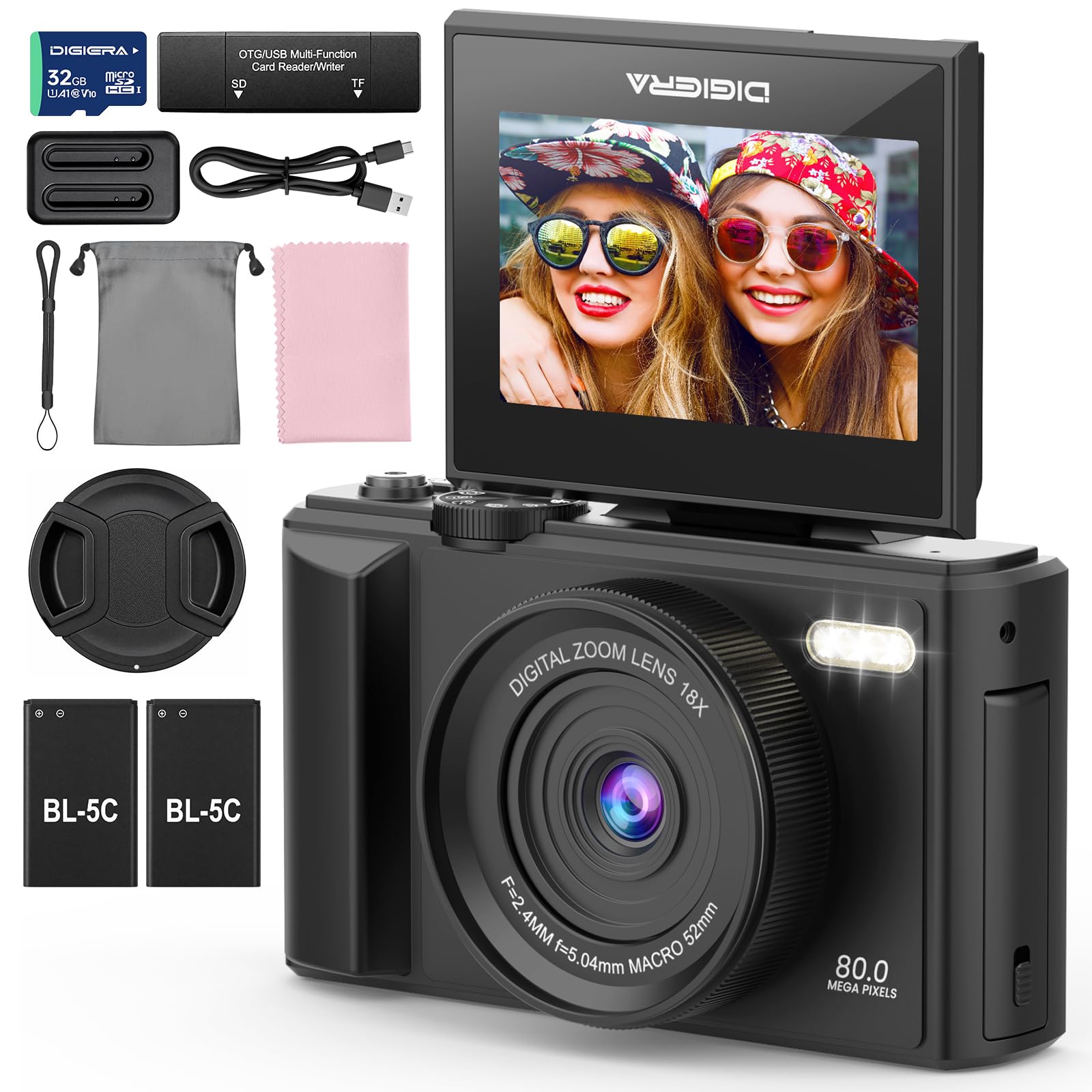 W100 5K Digital Camera, 80MP Autofocus Video 18X Zoom 3.0" IPS LCD Flip Screen Vlog Camera for YouTube, 32GB SD Card USB 2.0 Detachable Recharge Li Battery Anti-Shake Compact Camera for Party Beginner-image-45