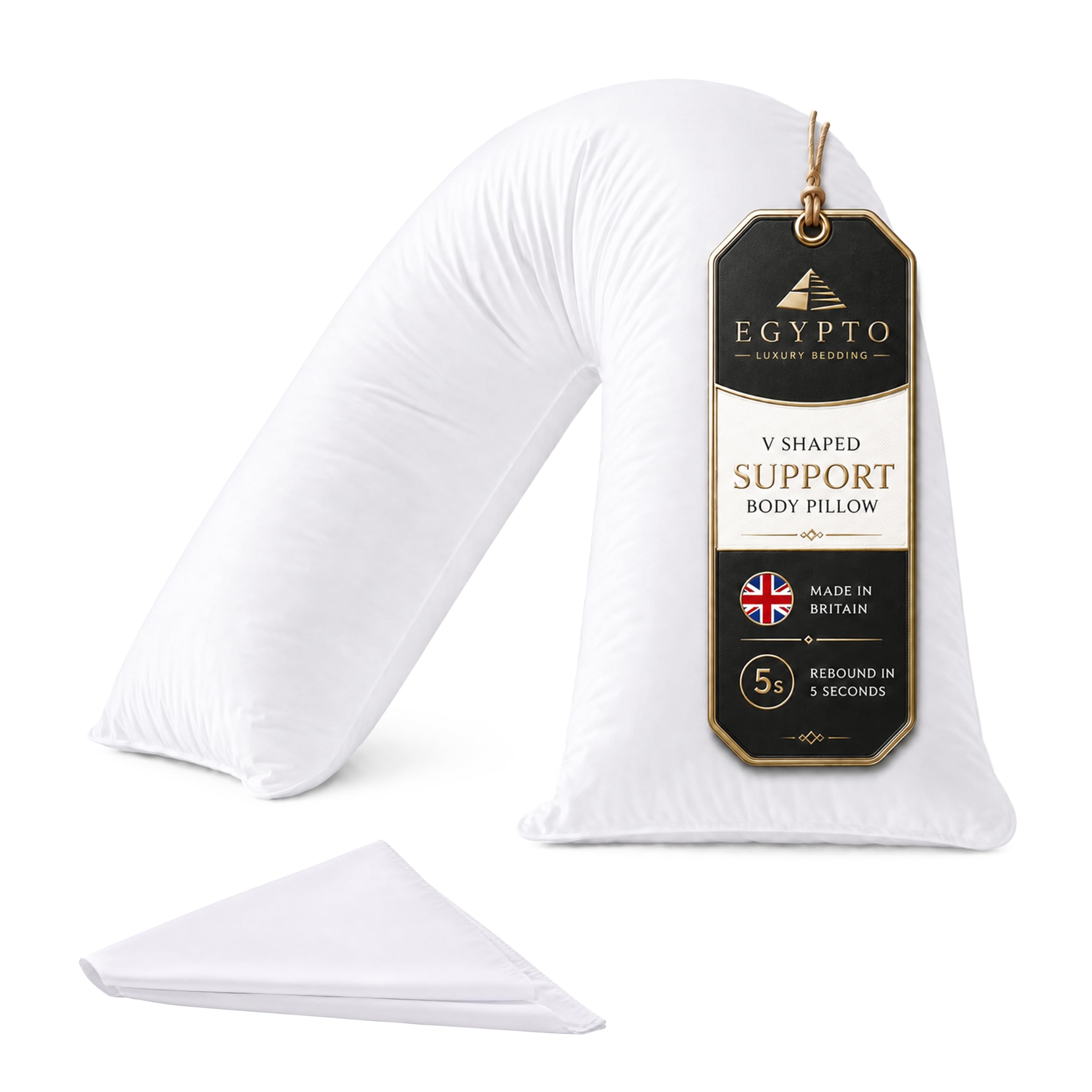 EGYPTO Orthopaedic V Pillow with Pillowcase | Anti-Allergy V Shaped Pillows for Neck & Back | Ideal for Pregnancy, Nursing & Recovery Triangle Pillow (White) — image 1