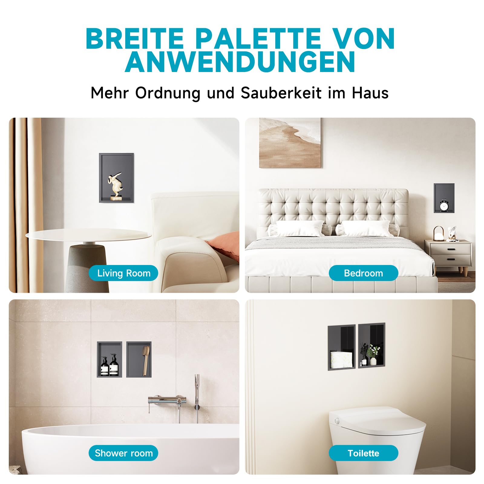 Wandnische Dusche Edelstahl 20x30x10 cm Nano Graphite | Keine Fliesen Erforderlich · Duschnische · Wasserdicht · Rostfrei · Nahtlos geschweißter Edelstahl · Leichte Reinigung