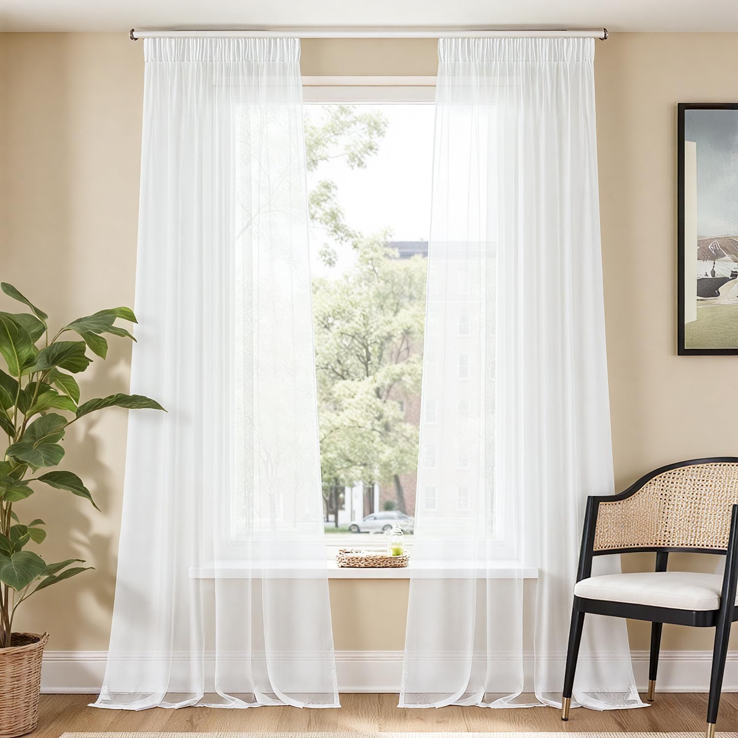 TOPICK White Net Curtains, Pencil Pleat Voile Sheer 2 Panels, W55 xL96 โ image 1