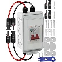 CNLONQ Solar PV Disconnect Switch 60A 500V DC Miniature Circuit Breaker IP66 Waterproof with PV Connector and Install Hook for Balcony Solar Panel, RV, Battery and Home