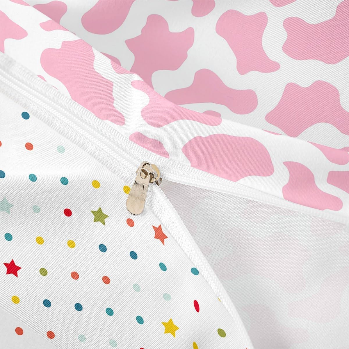 Kid Cartoon Bedding Set Pink Cow Print Duvet Cover Queen,Milk Cow Animal Cowhide Comforter Cover Farm Animals Quilt Cover for Toddler Teen Boys Girls Farmhouse Bull Cattle Kawaii Room Decor