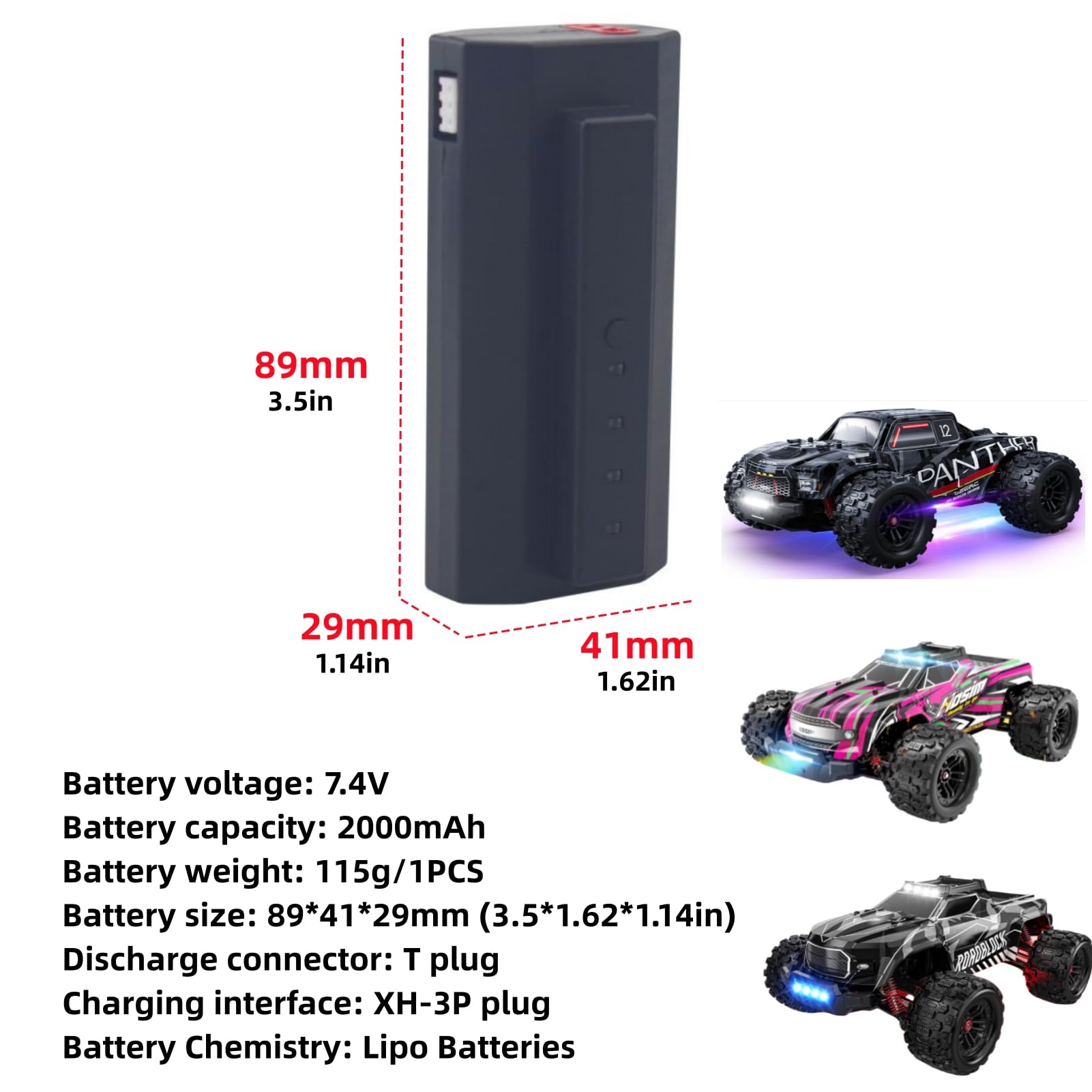 2PCS 7.4V 2000mAh 2S Lipo Batterie für 1213 1215 1211 1611 1205 1611-S 1613 Fernbedienung Auto Batterie RC 1/14 schnelle Fernbedienung Spielzeug Auto