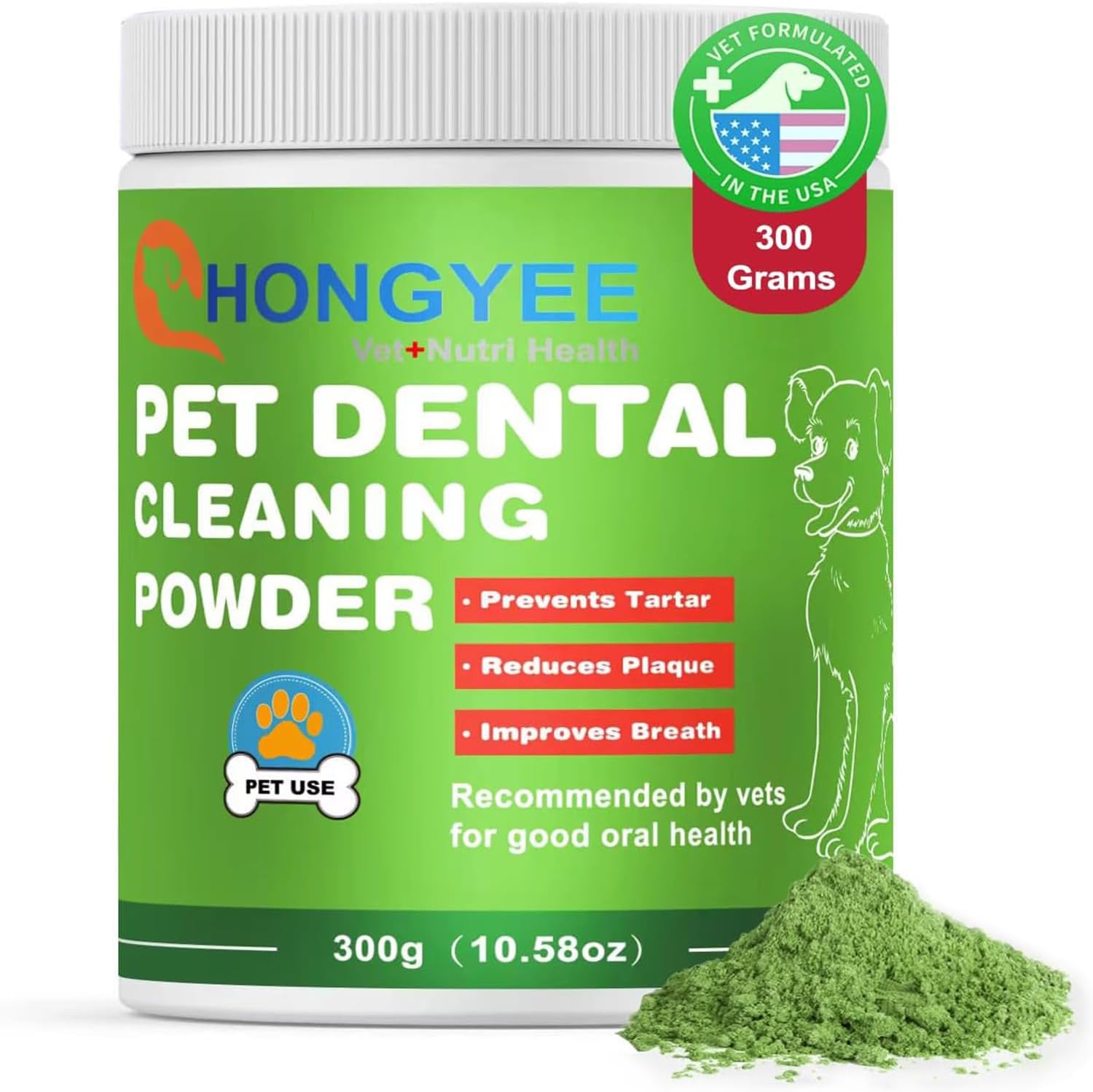 Dog Teeth Cleaning Powder 300g Package, Dog Dental Powder, Plaque Off for Dogs & Cats Breath Freshener for Bad Breath, Tartar Remover, Dental Care Supplies for Small, Medium, Pet Denta