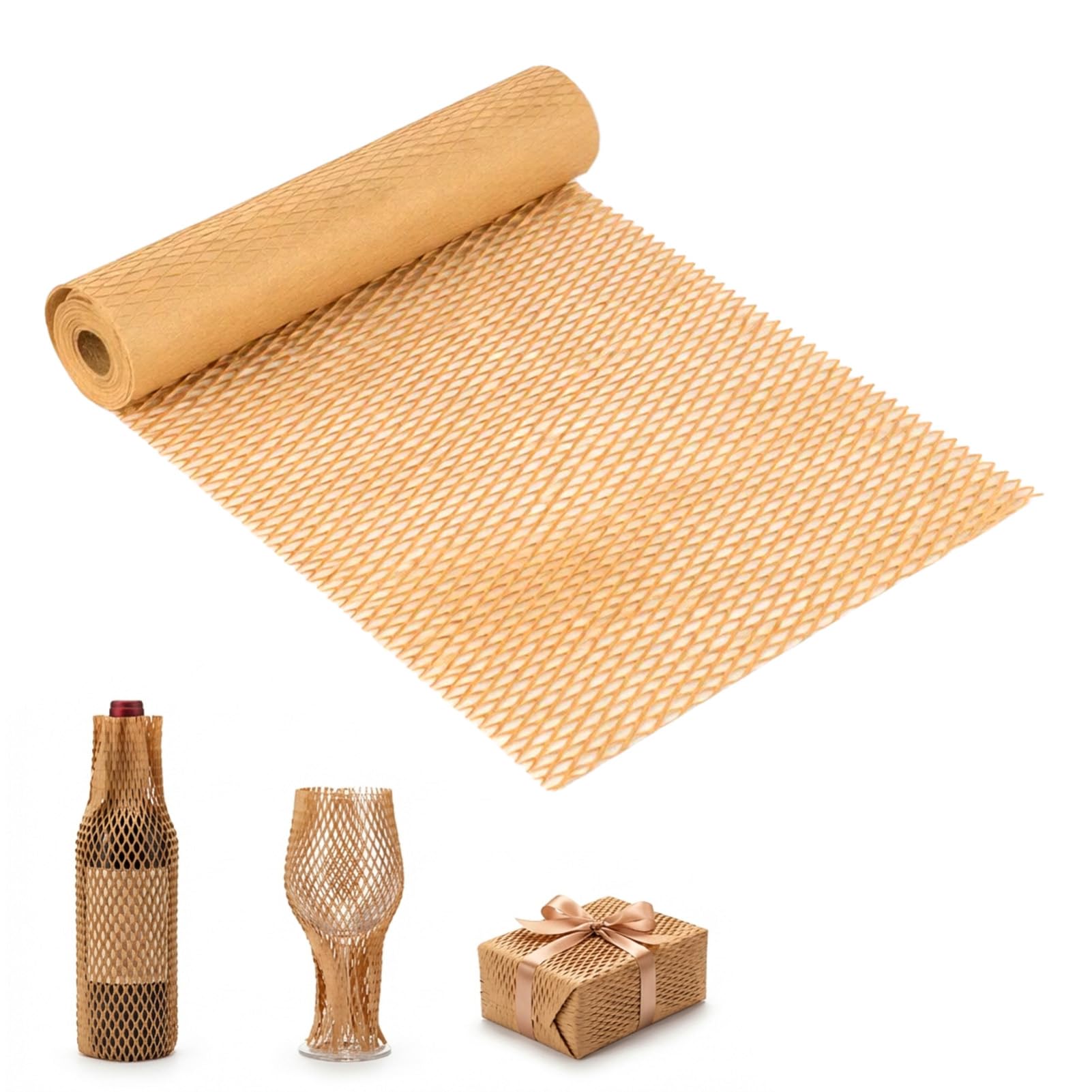 M.J COMFY-LIFE Honeycomb Packing Paper Roll Bubble Wrap Alternative Paper Bubble Wrap Roll for Moving House Essentials Small Business Packaging Shipping Breakables & Void Fill (100M)