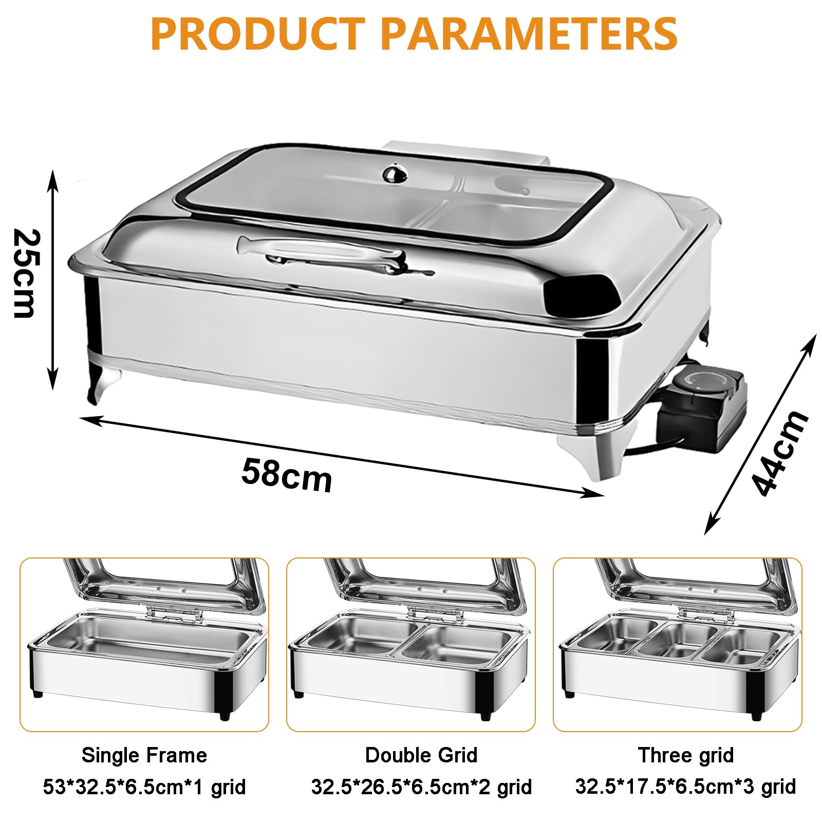 9L Chafing Dish Elettrico, Professionale Scaldavivande Elettrico per Buffet, Acciaio Inox Contenitore Scalda Cibo per Famiglia, Ristoranti, Hotel, Feste, 58x44×25cm (1/1)