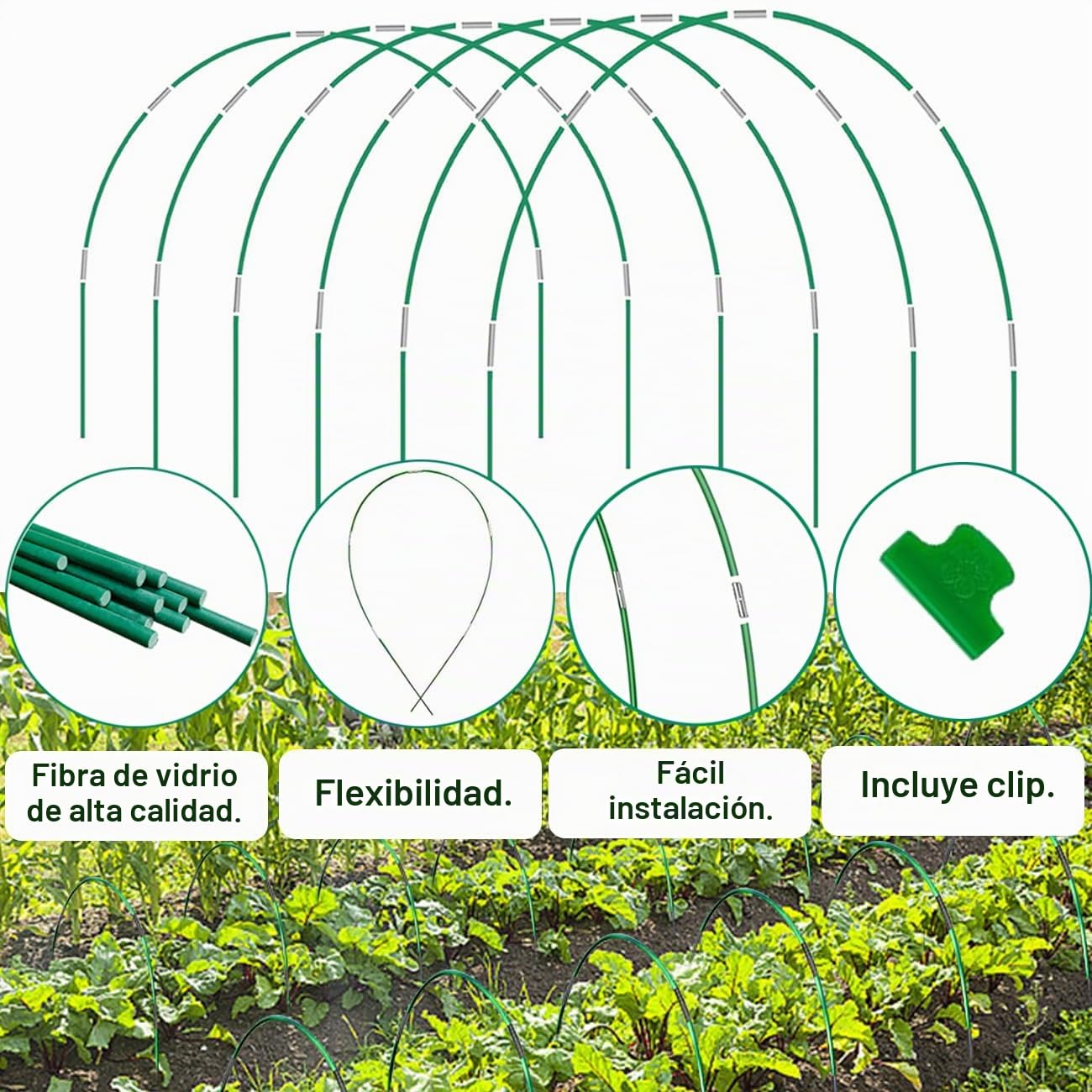 Túnel de crecimiento para bancal alto, 36 unidades de arcos de túnel, túnel de lámina, túnel de invernadero, túnel para jardín, fila, cubierta, plantas, frutas, verduras, etc