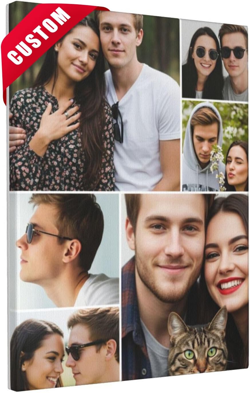 Nxwdwqa Custom Photo Canvas Prints - Personalized Wall Art Upload Your Pictures, Multi-Photo Layouts for Home Decor & Gifts (1-10 Photos)