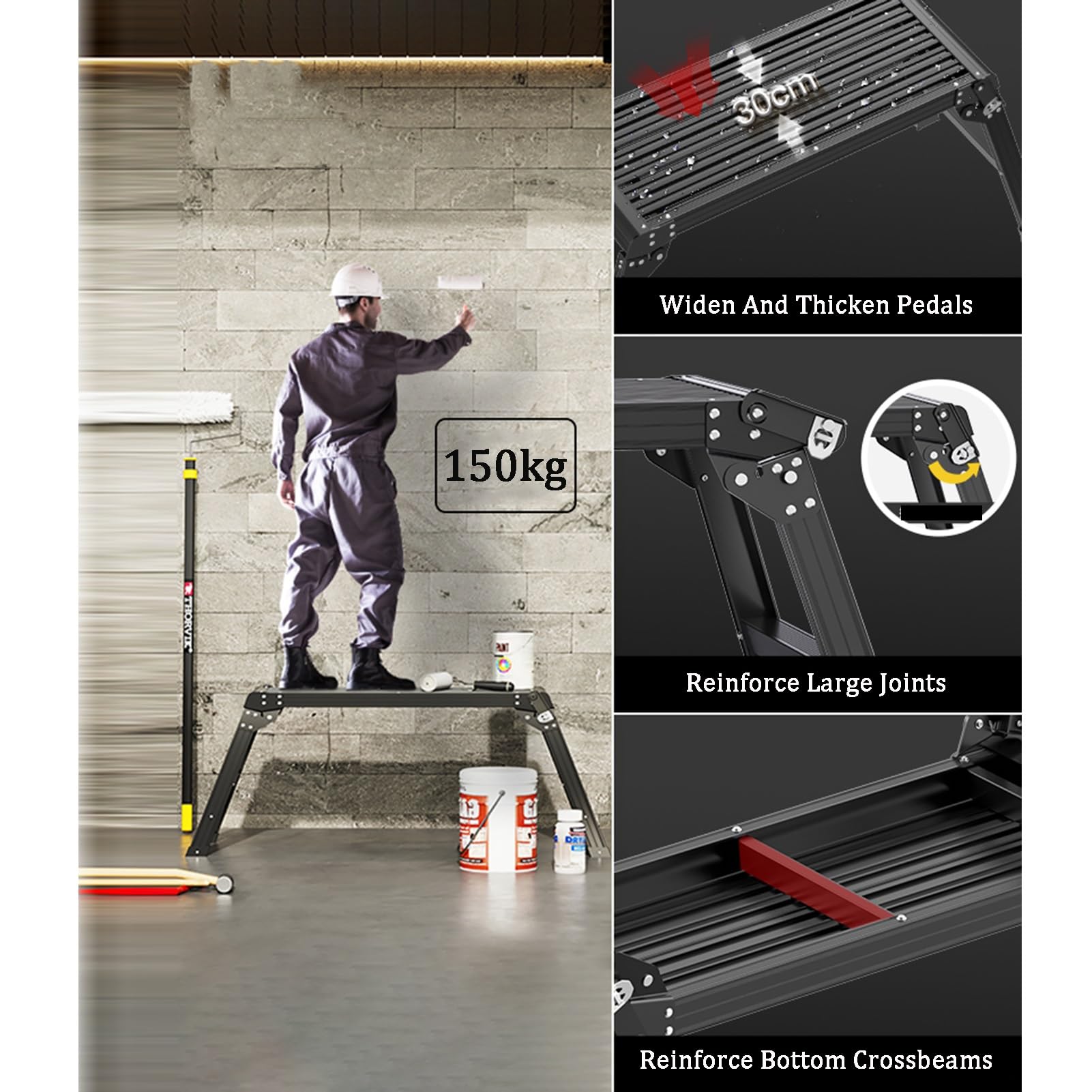 Taburete plegable de plataforma de trabajo de aluminio, resistente, capacidad de 150 kg para escalada en coche, picnic, uso al aire libre, andamio portátil