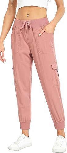 Miniatura 4 de MISS MOLY Pantalones cargo de senderismo para mujer, ligeros, de secado rápido, casuales, cintura elástica, bolsillos con botones