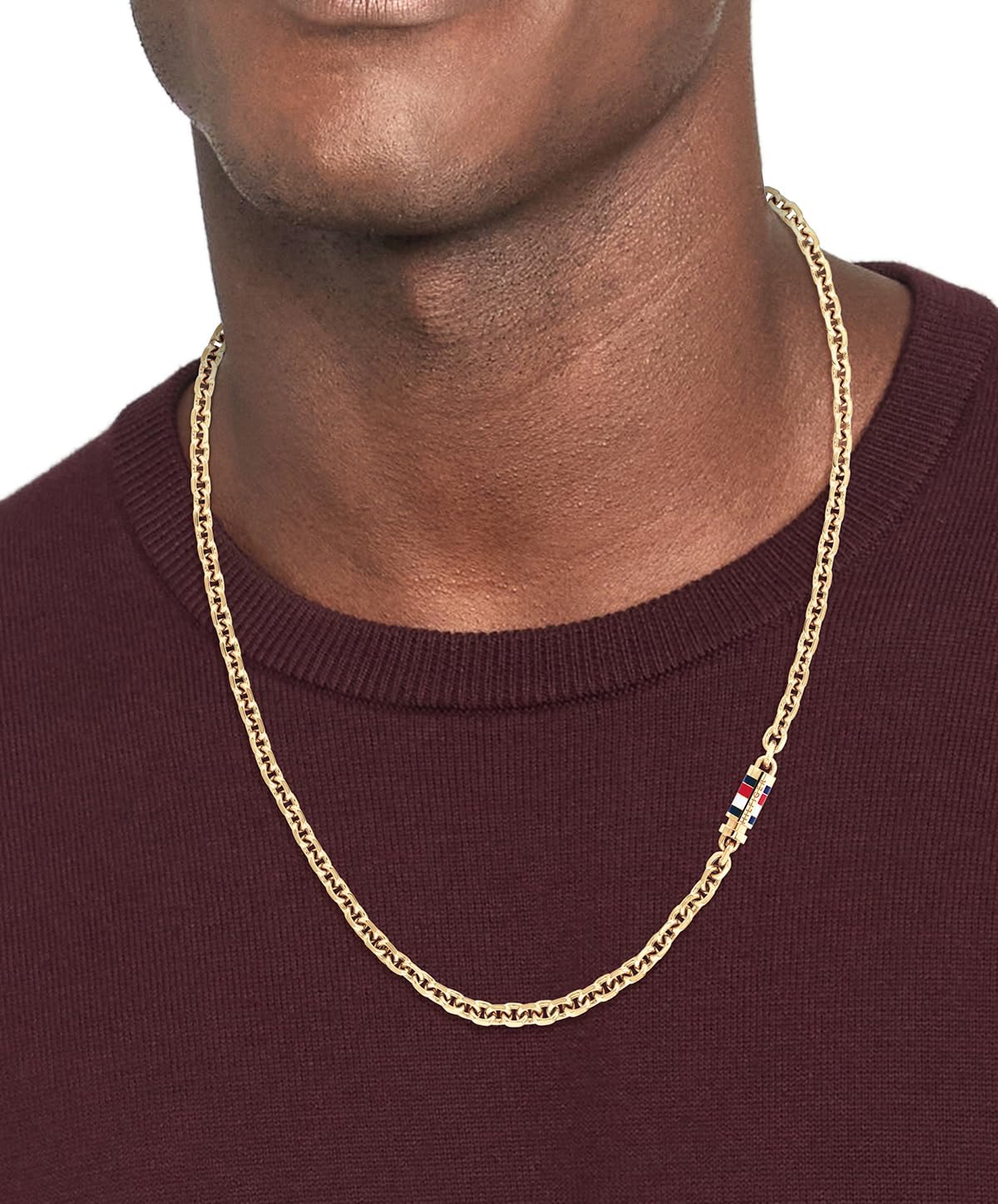 Tommy Hilfiger Men's Jewelry, Stainless Steel Necklace, Chain with Magnetic Clasp and Enamel Stripe Detail, Ideal for Layering, Fashion Accessory, Gift for Him