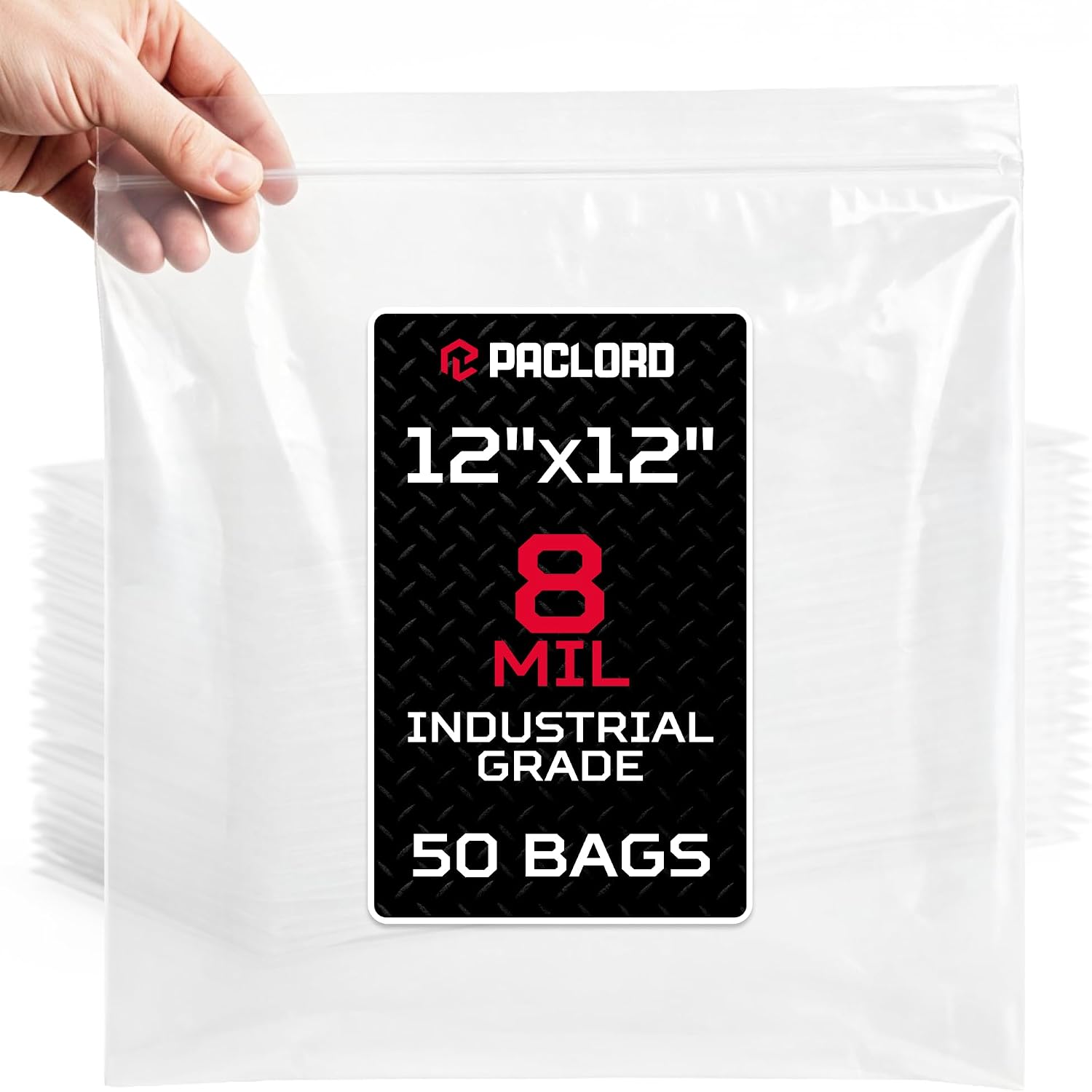 12" x 12" Heavy-Duty Zip Medium Plastic Bags, 50 Count