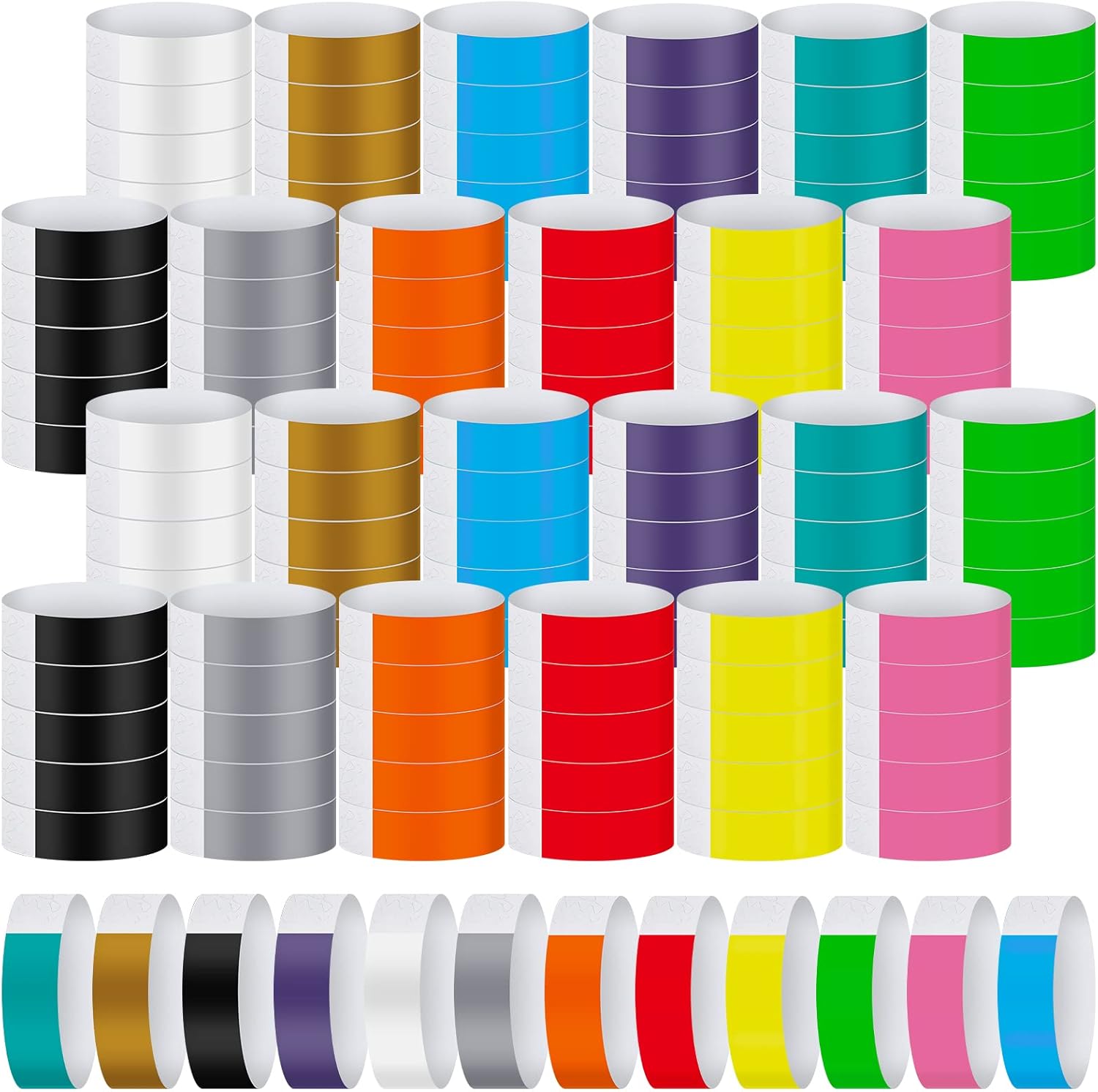 Tudomro 2400 Pack Neon Paper Wristbands Bulk - Waterproof, Lightweight, Adhesive - Concert, Events, Party for Hand Wrist Arm Identification(Fresh Colors)