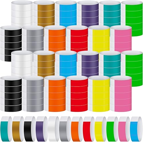 Vista 28 de Tudomro Paquete de 2400 pulseras de papel neón a granel, impermeables, ligeras, adhesivas, conciertos, eventos, fiestas para identificación de mano