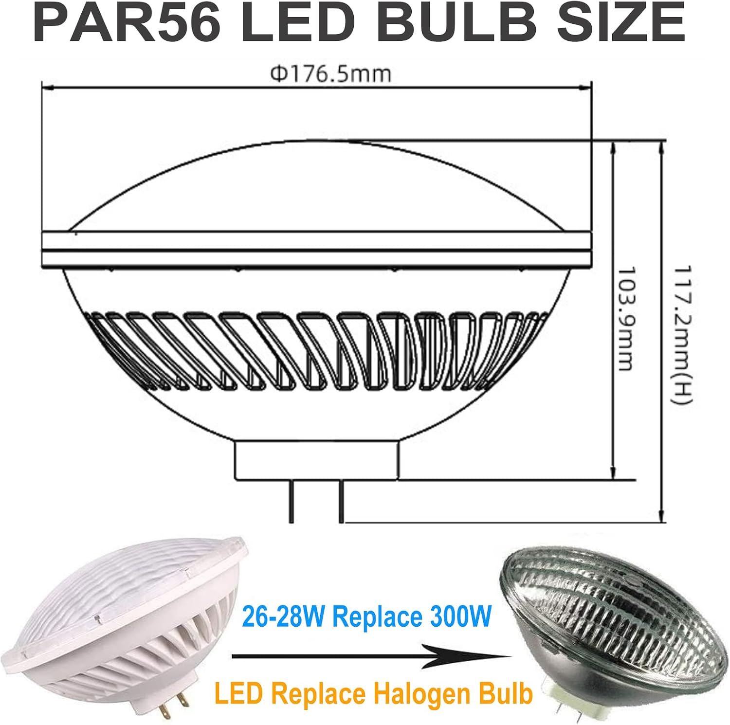 BAOMING Par56 LED Bulb,Flood Lighting 120Deg (6000~6300K) AC/120V Replace Standard PAR56 300 Watt Halogen Light Base Type: GX16D