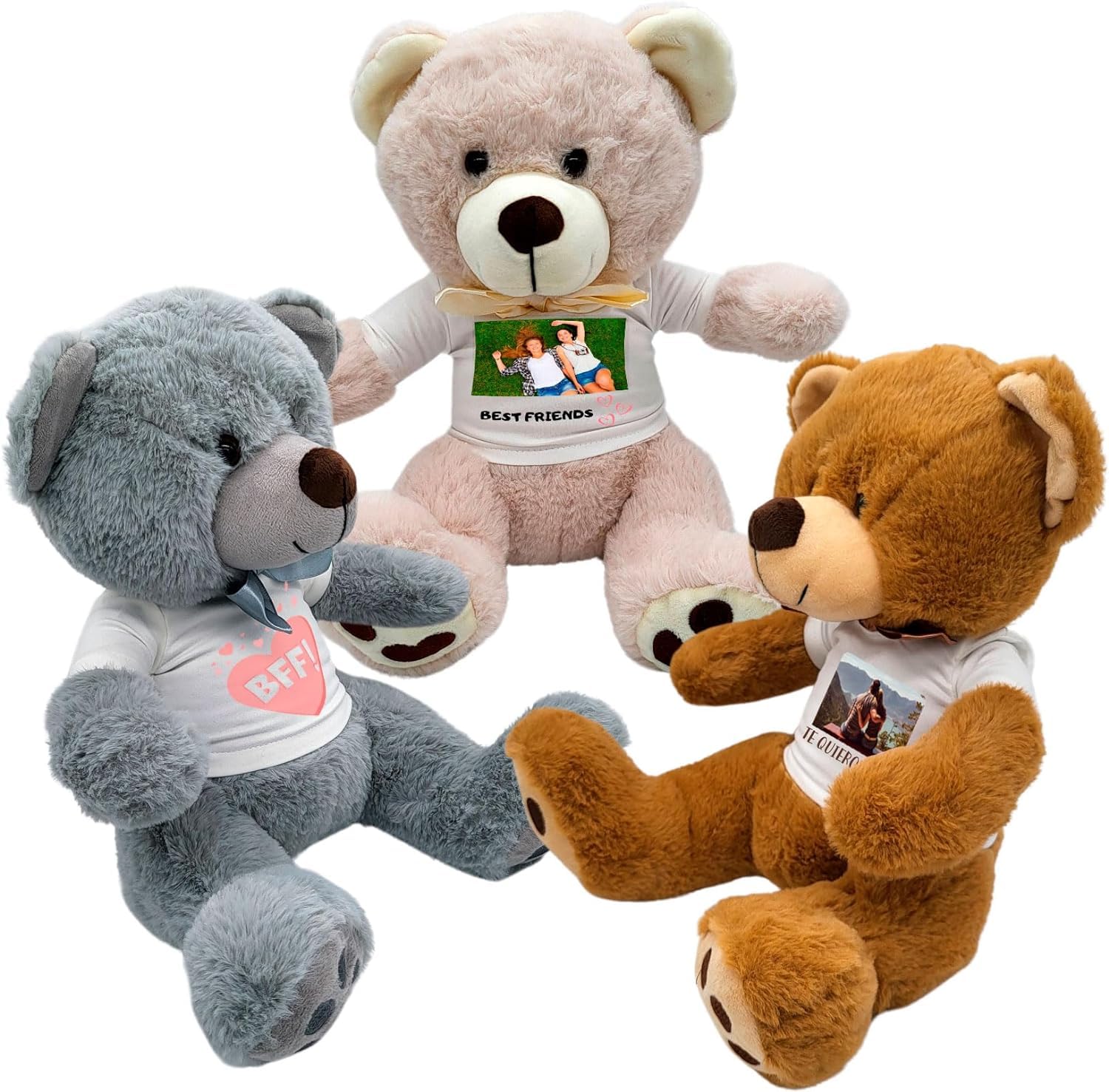 Regalos Personalizados con Foto - Peluche Personalizado - Regalos Originales para Mujer | Regalos para Hombre con Mensaje Personalizado - Oso Peluche 40cm para Aniversario Pareja (BEIG Claro)