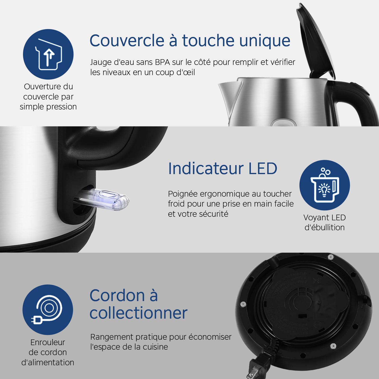 Midea Bouilloire Acier Inoxydable 1,7L 2200W MK-17S30A2 Sans BPA Chauffage Rapide