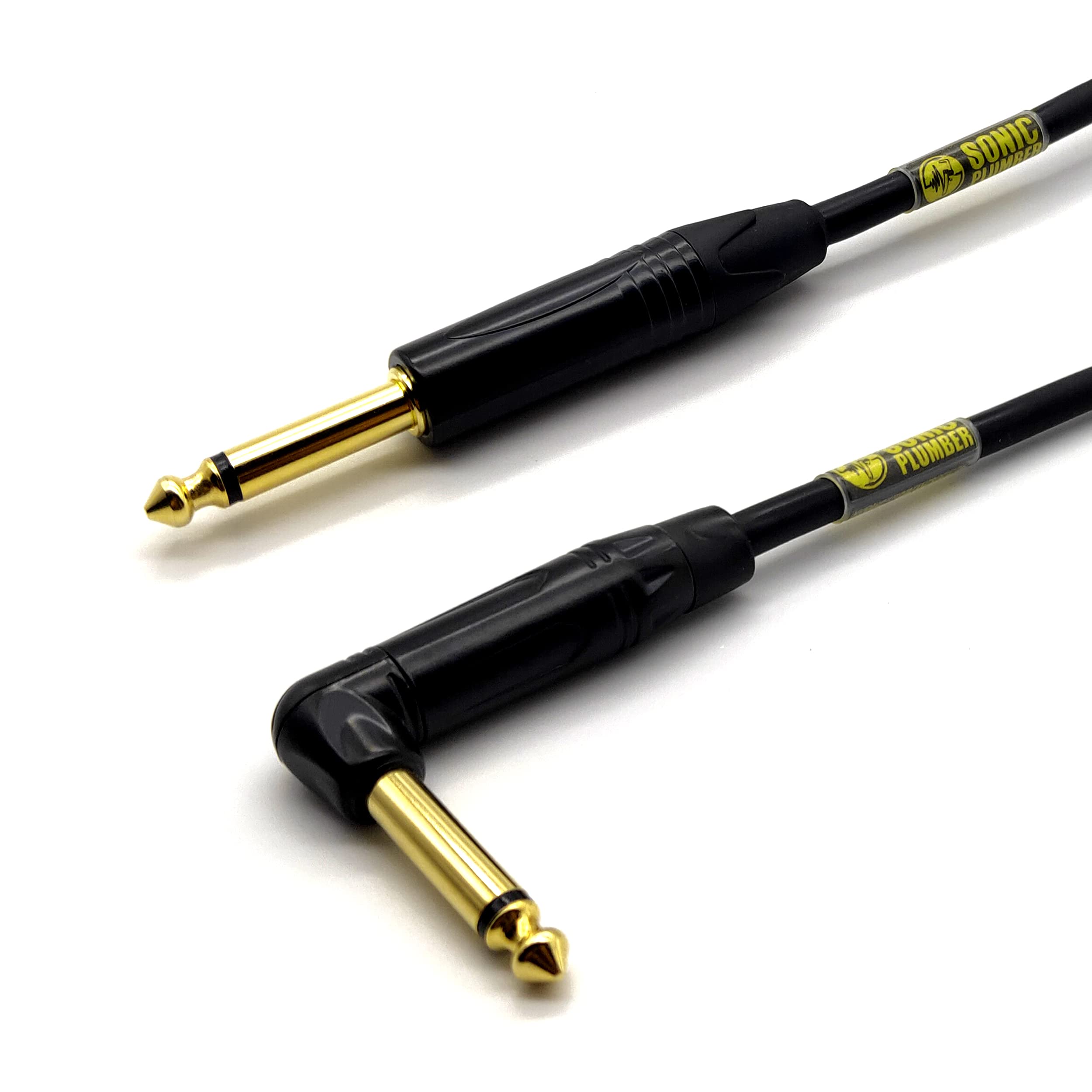 Sonic Plumber Black and Gold 6.35mm (1/4 Inch) TS Right Angle to Straight Jack Guitar/Instrument Cable with Cable Tie (1 meter / 3 ft)-image-21