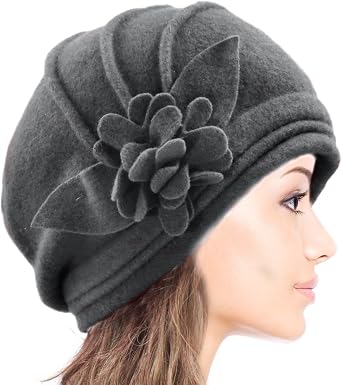Dahlia Women's Winter Hat - Wool Cloche/Bucket Hat, Slouch, Flower