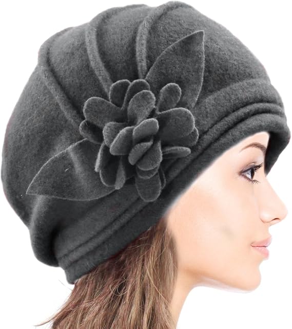 Dahlia Women's Winter Hat - Wool Cloche/Bucket Hat, Slouch, Flower