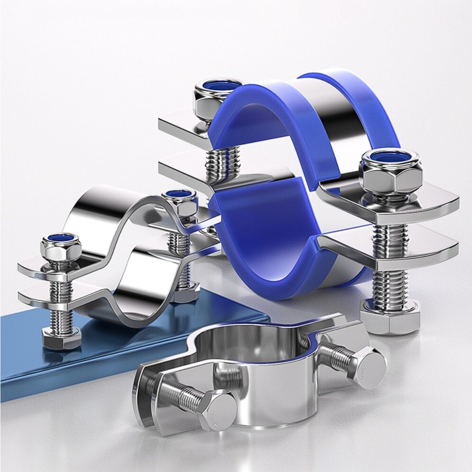 Paquete de 6 abrazaderas planas de acero para postes, dispositivos de fijación de doble cara galvanizados para postes de cemento, postes de luz, columnas, con goma Hebilla de fijación(51mm)