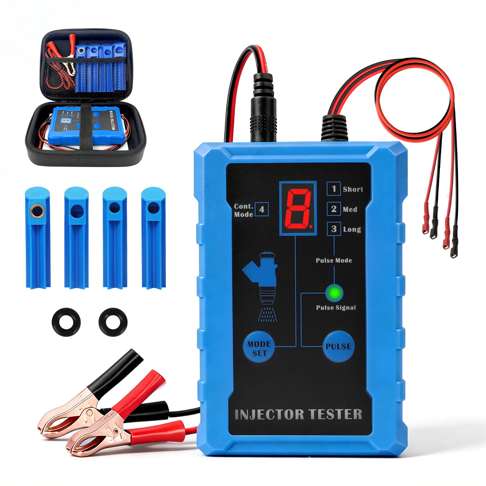 MRCARTOOL Testeur d'injecteur de Carburant pour Automobile 12V avec 4 Adaptateur de Nettoyage et 8 Modes d'impulsion pour Injecteurs de Carburant EFI GDI, Test Synchrone de 2 Injecteurs