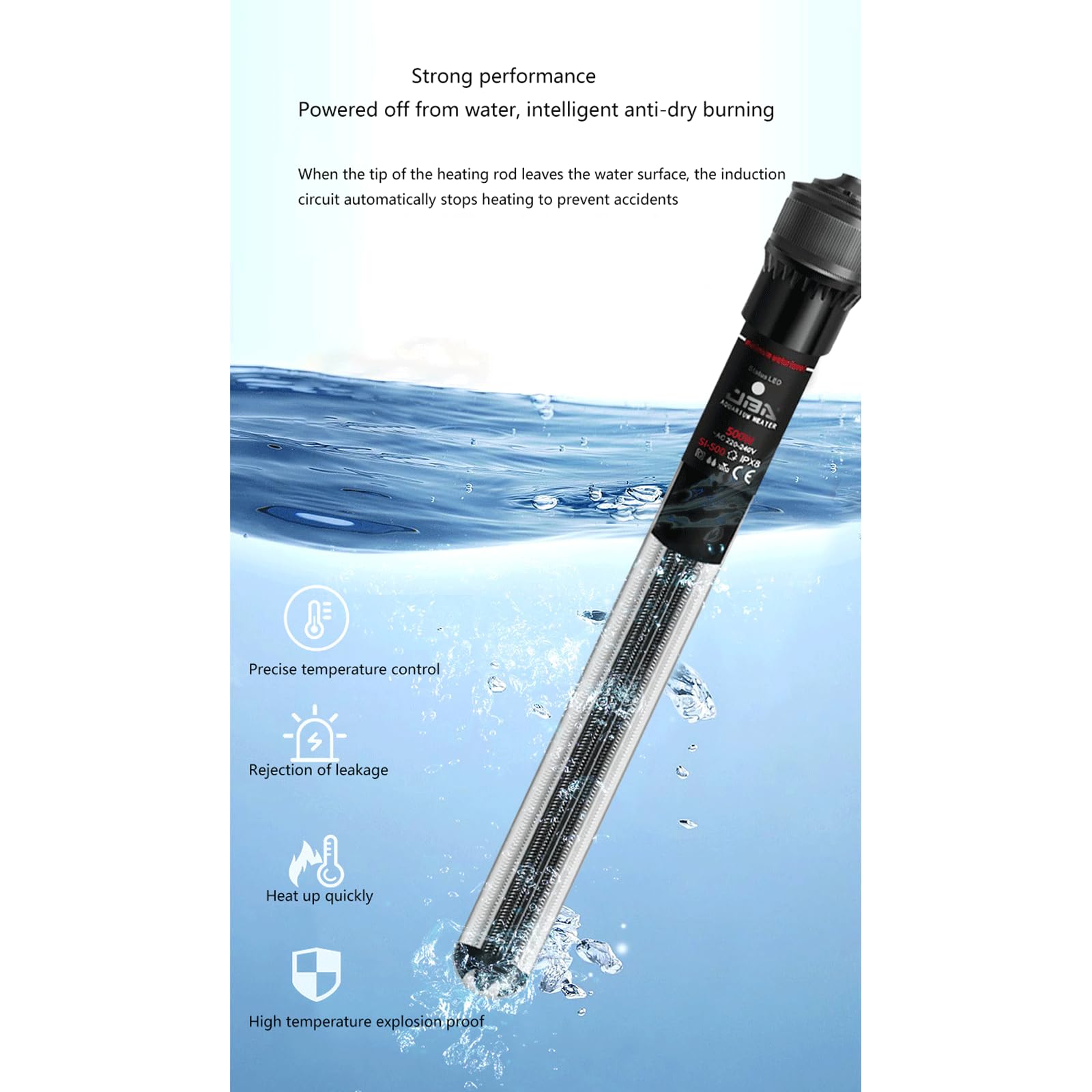 Asta riscaldante per Acquario per Acquario Riscaldatore Automatico a Prova di Esplosione a Temperatura costante, 100 W (100 W)