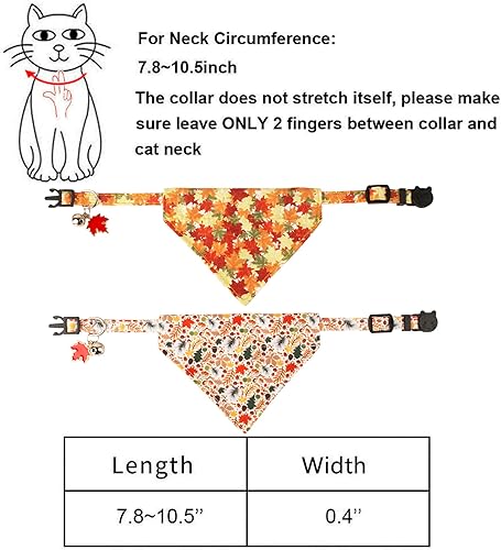 Miniatura 6 de ADOGGYGO Collares de gato de otoño con bandana extraíble, ajustable para otoño, Acción de Gracias, lindo collar de gato con hojas de otoño para