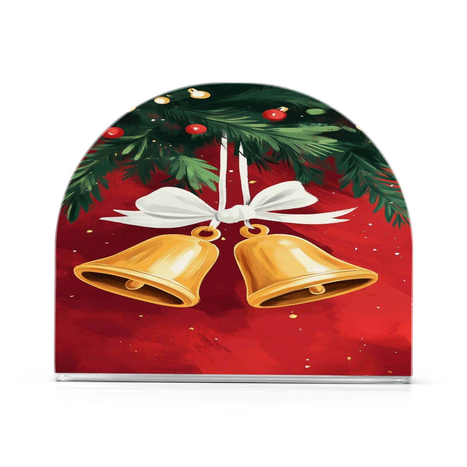 Christmas Golden Bells Red Napkin Holder for Table Standing Napkin Dispenser Acrylic Napkin Holders for Paper Napkins for Farmhouse Dining Kitchen