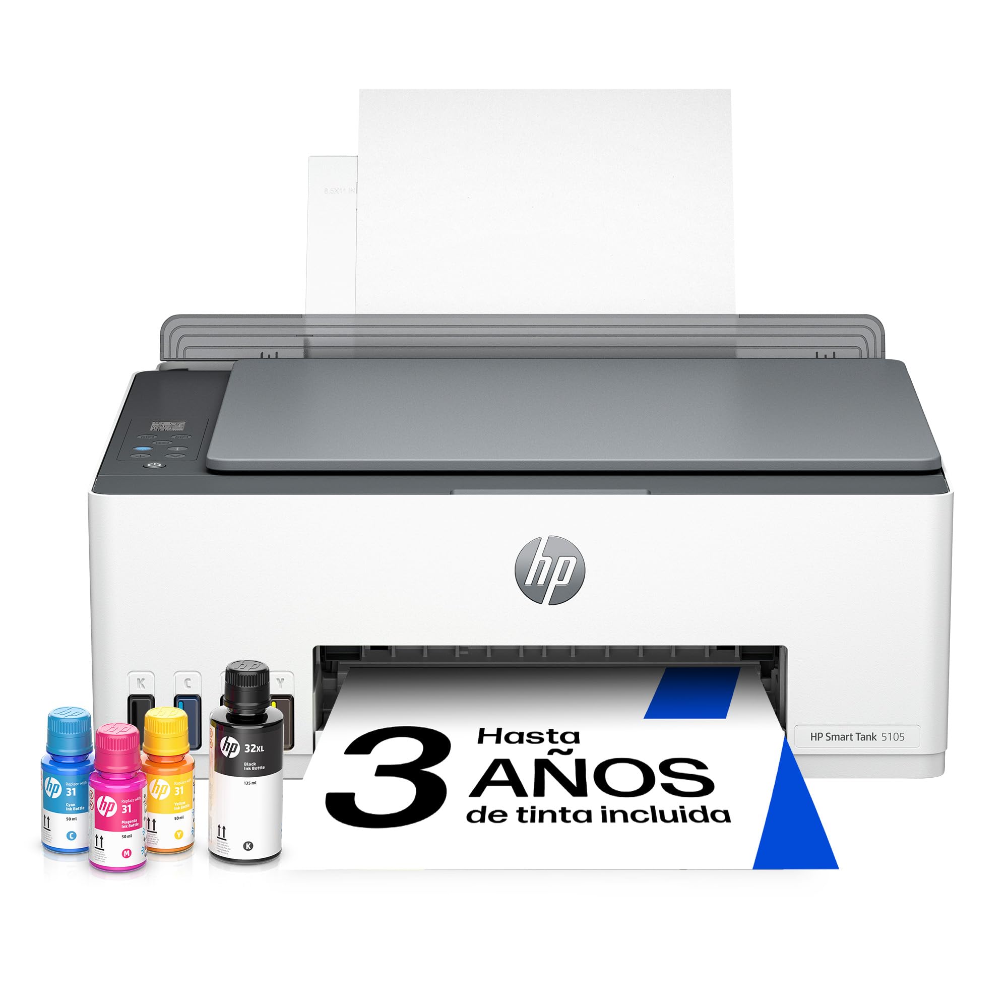 HP Smart Tank 5105 - Impresora multifunción 3 en 1 (Wi-Fi, impresión móvil) - 3 años de Tinta incluida, depósito de Tinta Grande, Gran Alcance, impresión