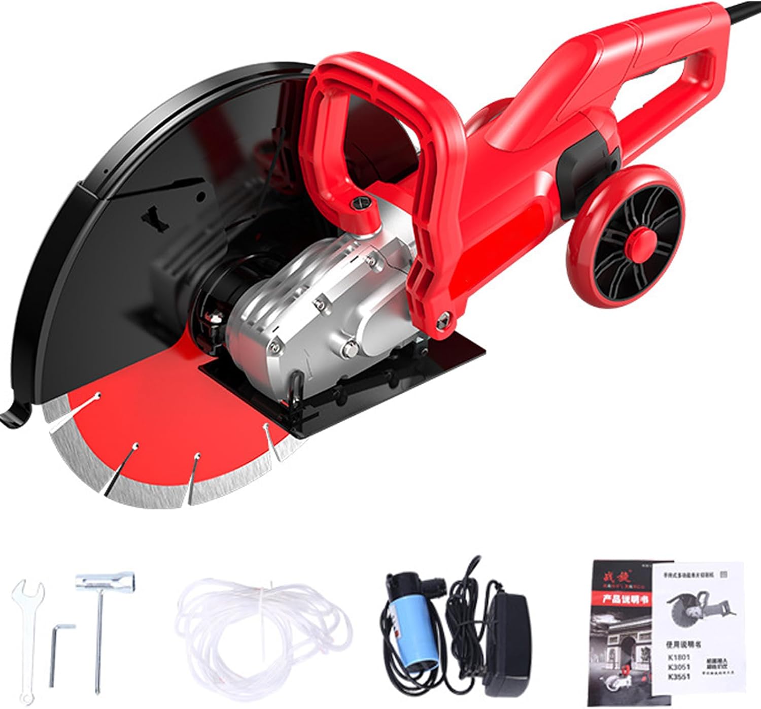 6800w Electric Concrete Saw, 14 in Wet/Dry Corded Circular Saw with Saw Blade,Water Line,Pump, 130mm Cutting Depth,4600r/min Cut-Off Saw for Stone, Brick, Porcelain, Concrete