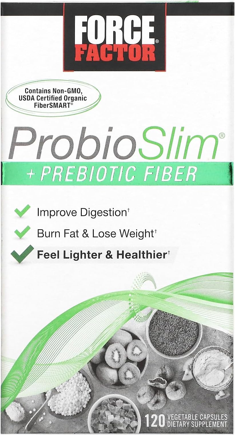 ProbioSlim + Prebiotic Fiber Weight Loss Supplement for Women and Men, Probiotic and Prebiotic Digestive Health Support with Green Tea Extract and Psyllium Husk Fiber, 120 Capsules