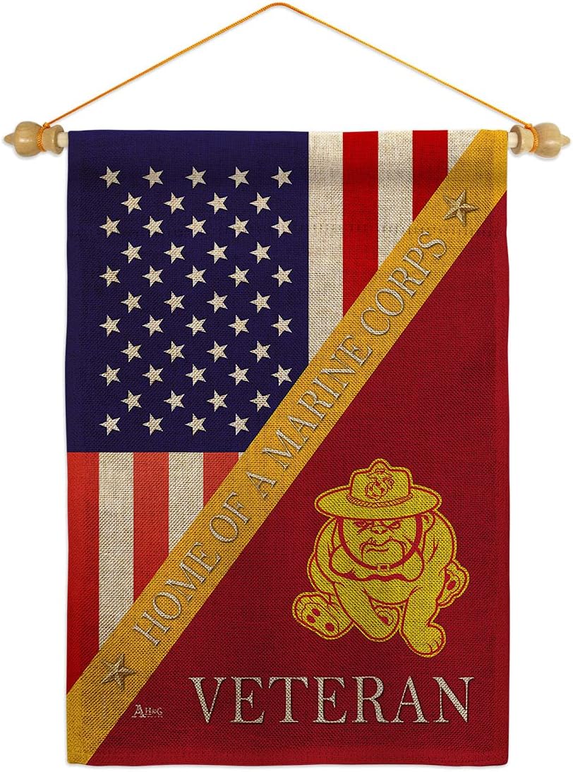 Home of USMC Burlap Burlap Garden Flag Set Wood Dowel Armed Forces Marine Corps Semper Fi United State American Military Veteran Retire Official Small Gift Yard House Banner Double-Sided 13 X 18.5