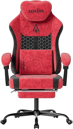 Miniatura 9 de SUKIDA Silla de oficina ejecutiva de tela de felpa, silla ergonómica de escritorio para computadora con respaldo alto y gran soporte lumbar